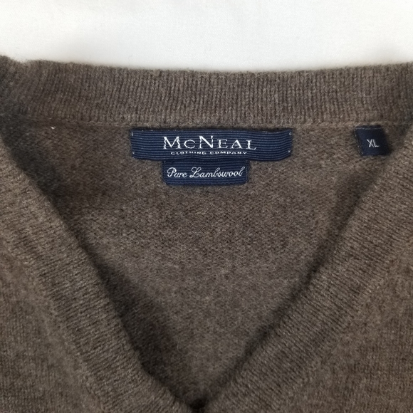 McNeal 100% Wool Men Sweater Pullover Knitwear V-Neck Long Sleeve Brown Sz XL - Picture 2 of 6